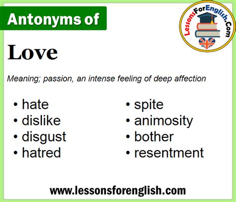 Another word for <strong>LOVE</strong> > Synonyms & <strong>Antonyms</strong> 1. . Love antonyms